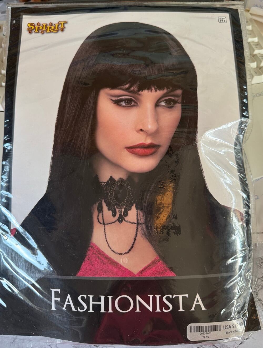 SKU3319 Fashionista Black Long Hair Wig by Spirit (Adult Size - New In Package)